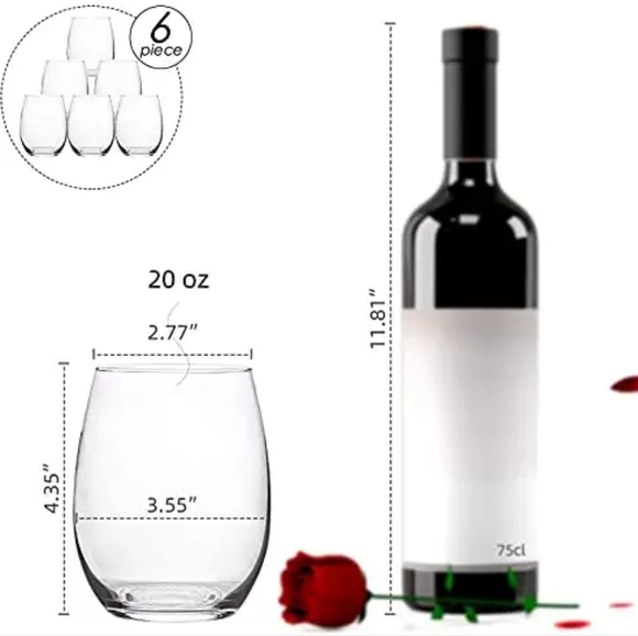 Stemless Wine Glasses Set of Set 6 - Picture 4 of 7